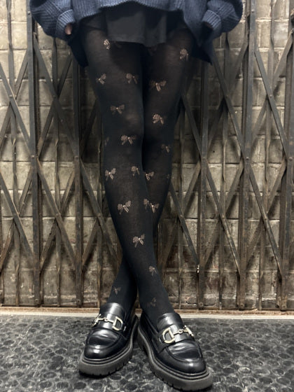 Bow Opaque Patterned Tights AYW7